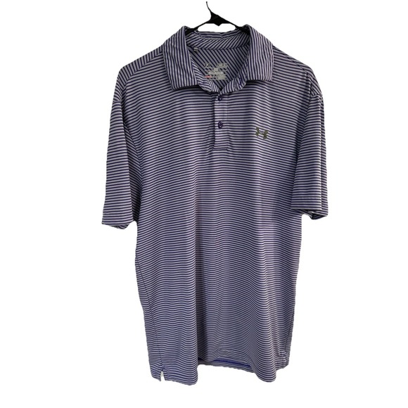 Under Armour Mens Polo Medium‎ Heatgear Purple Golf Striped Moisture-Wicking - Picture 1 of 9